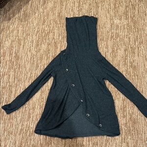 Asymmetric Button-Front Hooded Cardigan in Dark Charcoal
